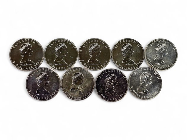 9x 1988 & 1989 $5 1 ozt Canadian Silver Maple Leaf Coins