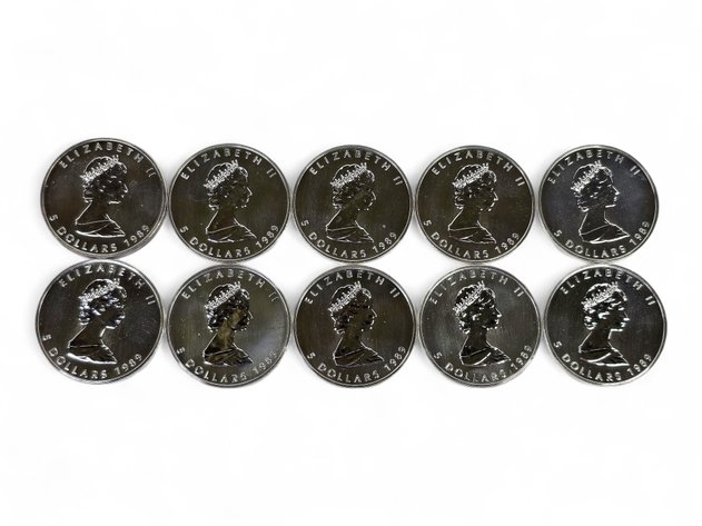 10x 1989 $5 1 ozt Canadian Silver Maple Leaf Coins