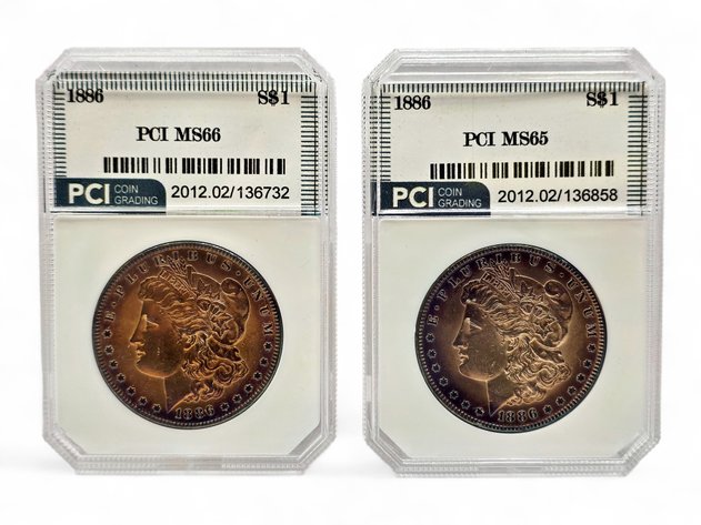 PCI MS65 & MS66 1886 Morgan Silver Dollars
