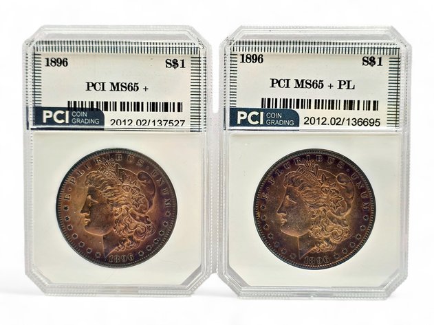 PCI MS65+ & PCI MS65+ PL 1896 Morgan Silver Dollars