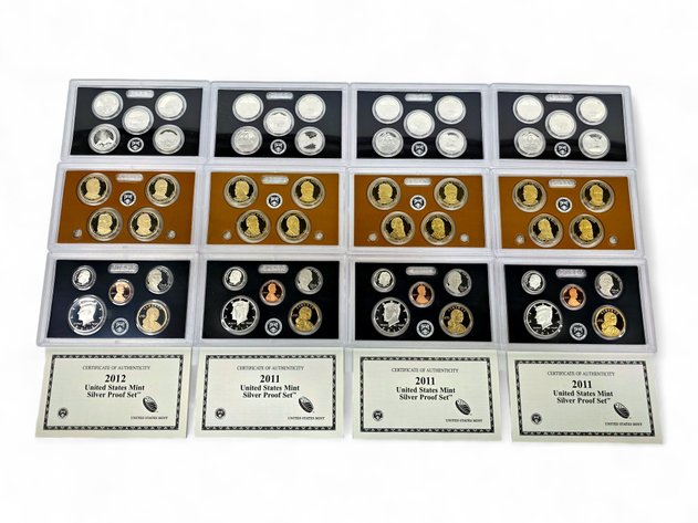 4x 2011 & 2012 U.S. Mint Silver Proof Sets w/ America the Beautiful Quarters & Presidential Dollars