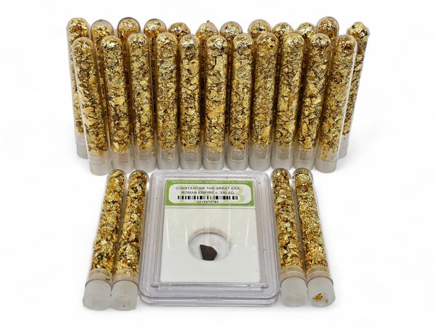 Decorative Gold Foil Tubes & Roman Coin Fragment