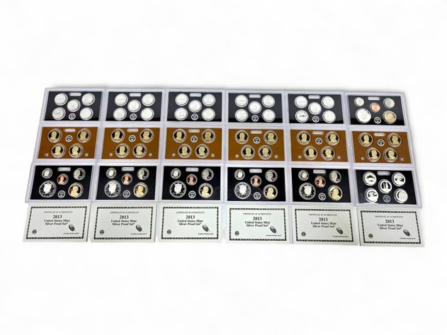 6x 2013 U.S. Mint Silver Proof Sets w/ America the Beautiful Quarters & Presidential Dollars