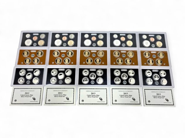 5x 2012 & 2013 U.S. Mint Silver Proof Sets w/ America the Beautiful Quarters & Presidential Dollars
