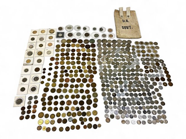 United States & International Coins w/ Coin Bag