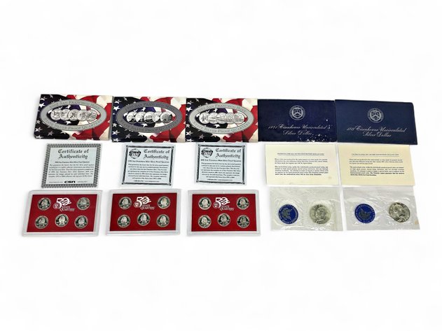 1999, 2001-2002 State Quarters w/ U.S. Mint 1971 & 1973 Eisenhower Uncirculated Silver Dollars