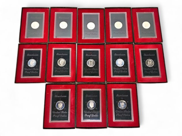 13x 1971-S, 1972-S, 1973-S Eisenhower Silver Proof Dollars