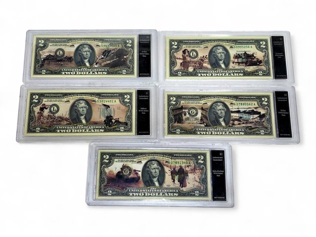5x WWII Battles Colorized $2 Notes by The Bradford Exchange Mint