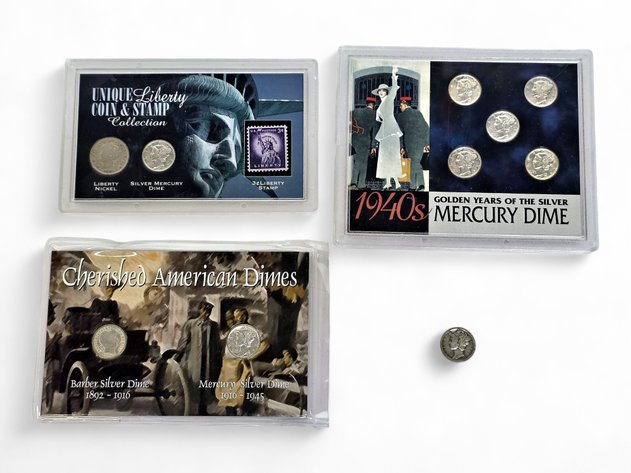 1897 Liberty Nickel & 1912 Barber Silver & 1940s Mercury Silver Dimes