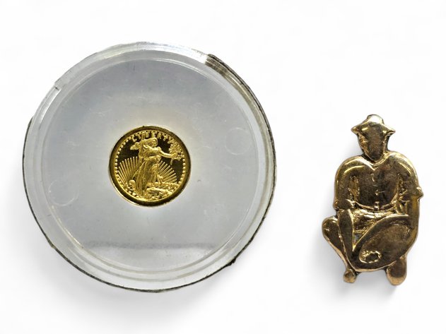 Miniature Saint-Gaudens Replica Medallion Marked 24K & 10K Gold Panner Figurine