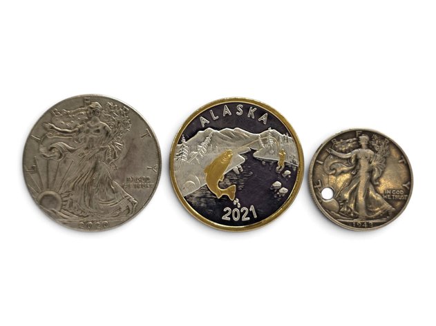2020 $1 1 ozt American Silver Eagle, Alaska Mint Medallion & 1942 Walking Liberty Silver Half Dollar