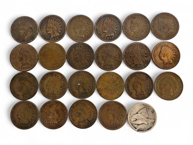 1858 Flying Eagle & 22x Indian Head Cents