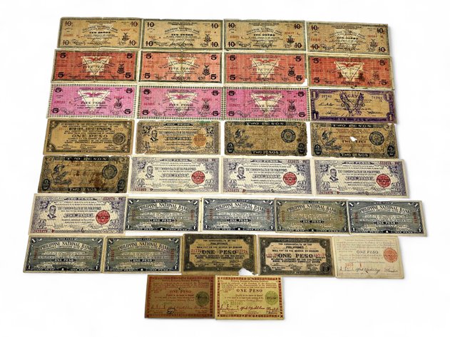 32x Philippine 1, 2, 5 & 10 Peso Emergency Currency Notes
