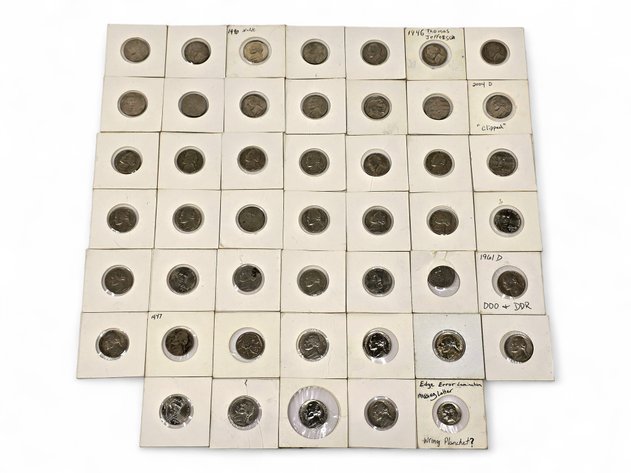 46x Indian/Buffalo Head & Jefferson Nickels w/ Roosevelt Dime