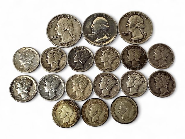 1948 & 1962 Washington Silver Quarters, 1920s-1940s Mercury Silver Dimes & Canadian Silver Dimes