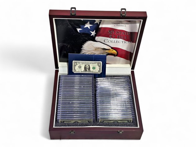 50 State $2 Bill Collection by World Reserve Monetary Exchange w/ Lucky 7 One Dollar Note
