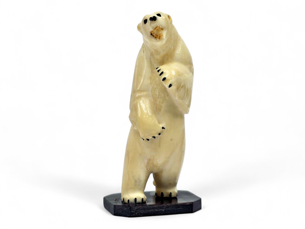 Thomas T. Ekak Standing Walrus Ivory Polar Bear on Signed Baleen Base