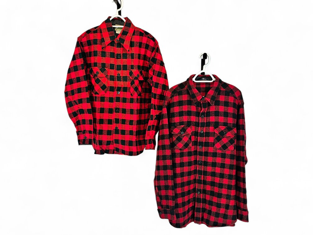 Red & Black Plaid Woolrich Shirt & JCPenney Hunting Jacket