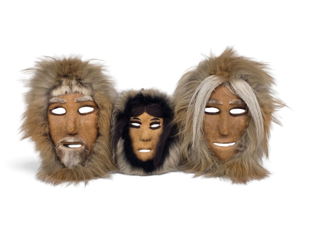 Three Alaska Native-Style Hide and Fur Masks