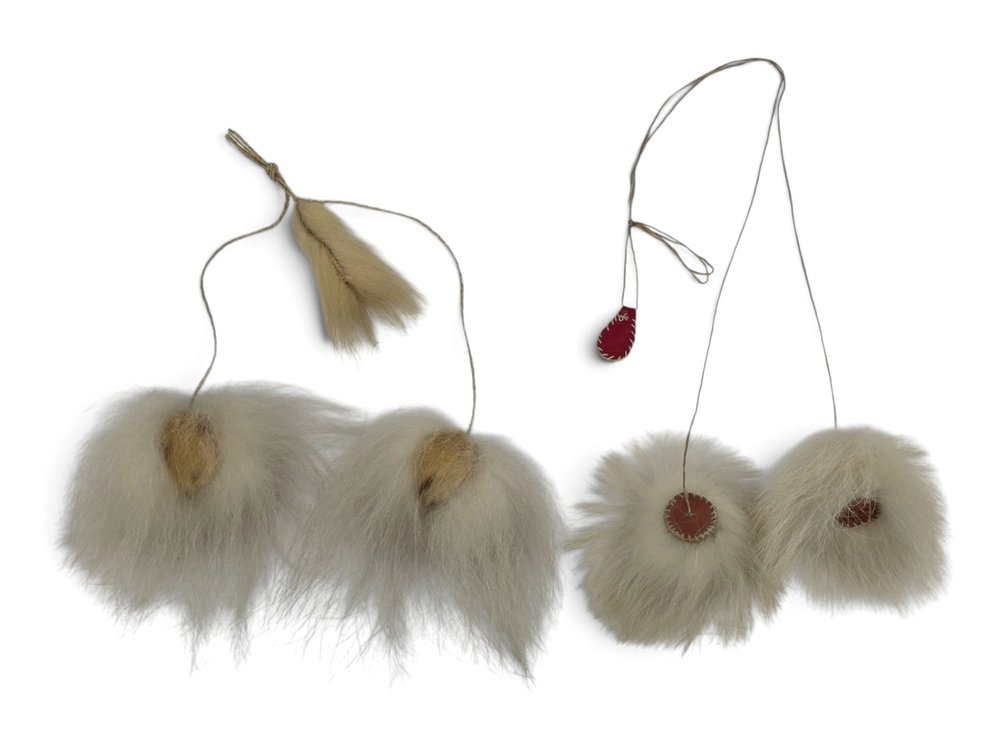 Two Caribou-Fur Yup’ik Yo-Yos with Paired Weights