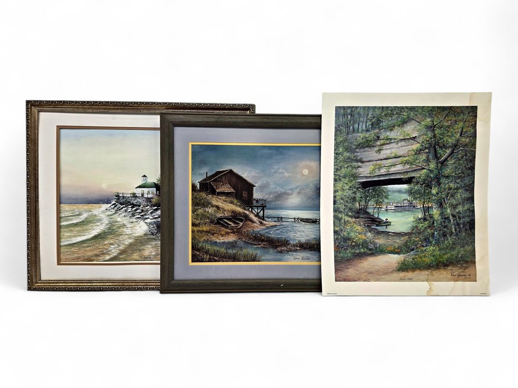 Three Fred Thrasher Prints — “The Lighthouse,” “Silent Retreat” and “Nature’s Shelter”