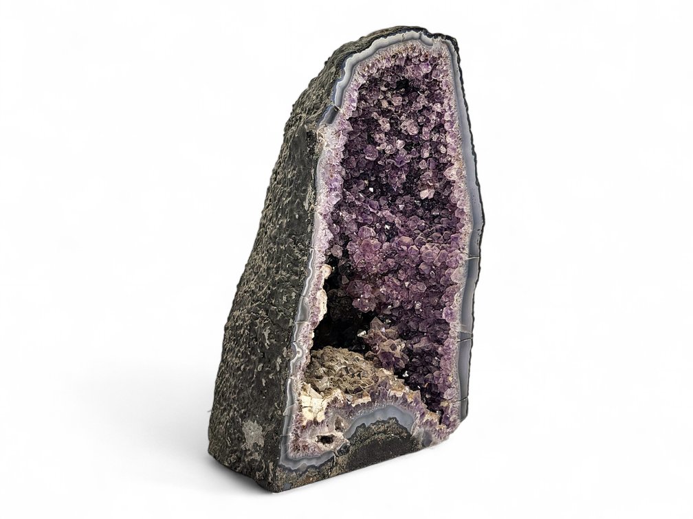 Purple Amethyst Cathedral Geode with Layered Agate Border, 12.5 Inches Tall