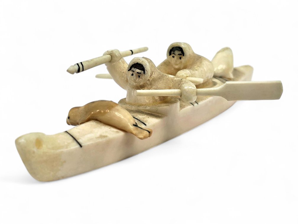 Jerome Koezuna Walrus Ivory Two-Person Kayak with Seal Hunters