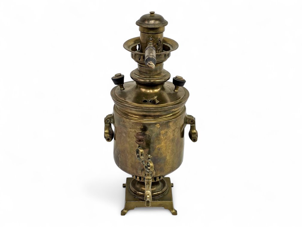 Antique Russian Brass Samovar, Marked P. E. Gudkov, Tula - Cracks & Repair