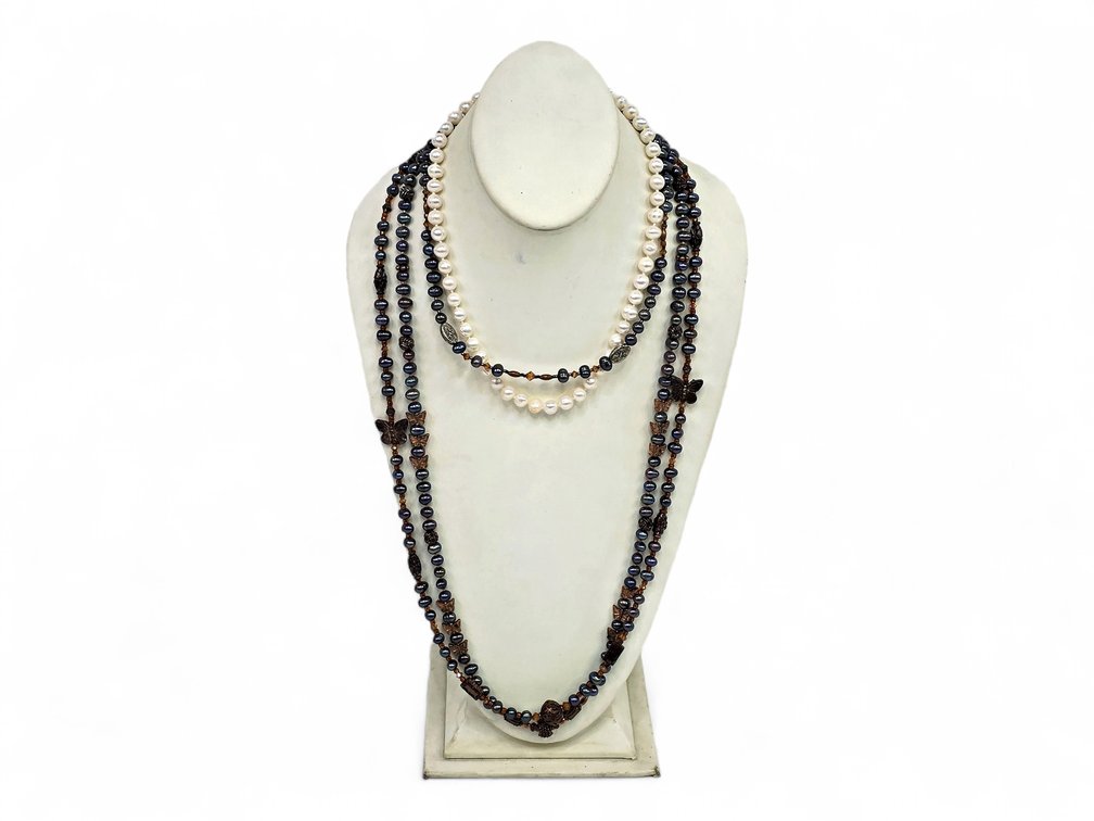 Four Baroque Pearl Necklaces in Blue, Purple & White