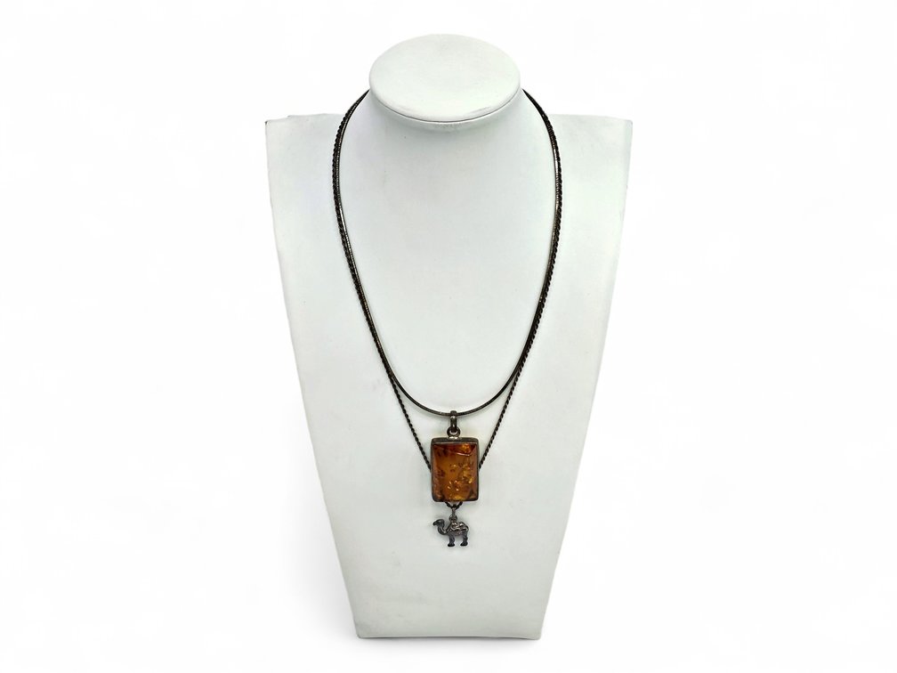 Amber Pendant & Camel Pendant on Sterling Silver Chains