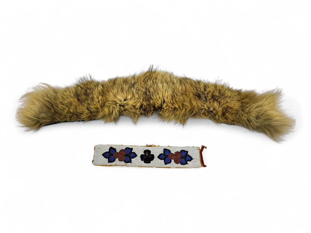 Glass Seed Bead Panel & Fur Scarf, Tentatively Identified as Coyote
