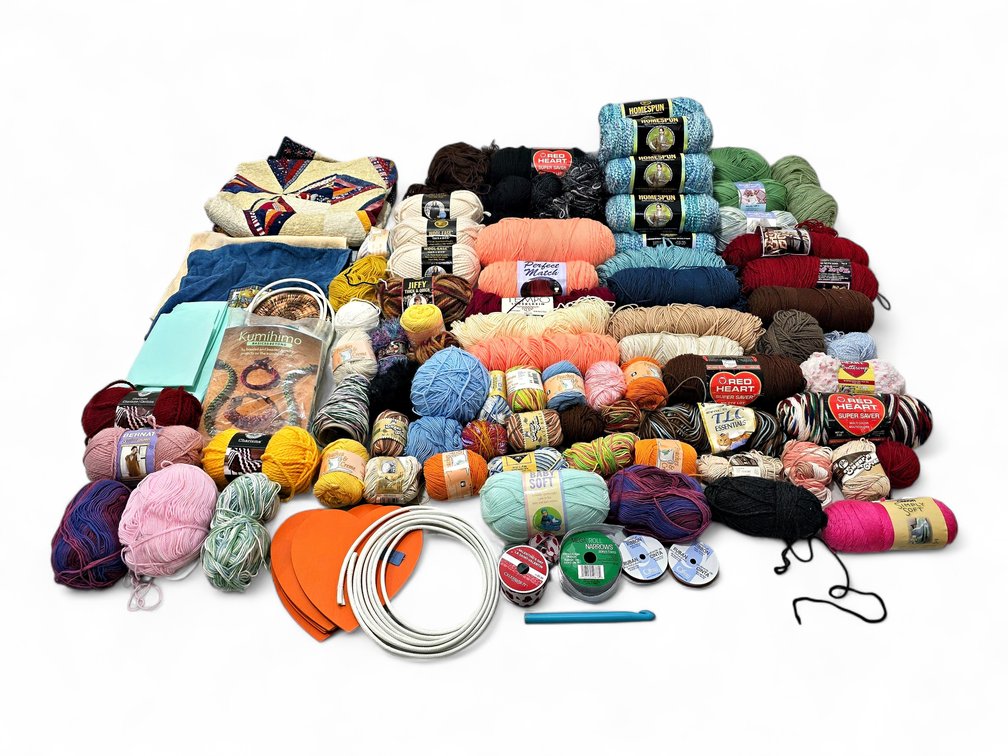 Yarn Assortment, Craft Supplies & Partially Finished Projects