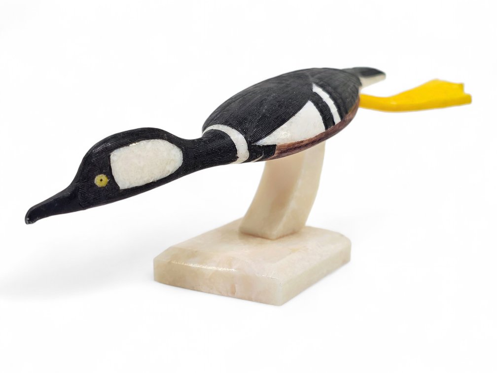 Al Mayac "Hooded Merganser" Walrus Ivory Carving — Foot Loss