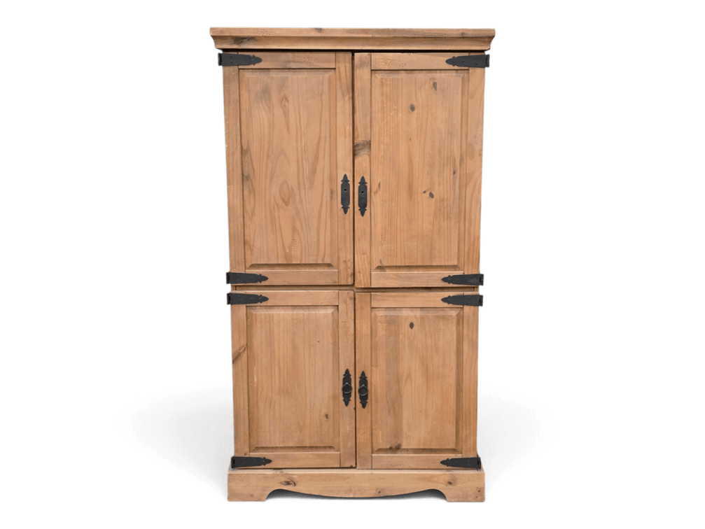 Pine TV Armoire with Four Doors & Pull-Out Shelf