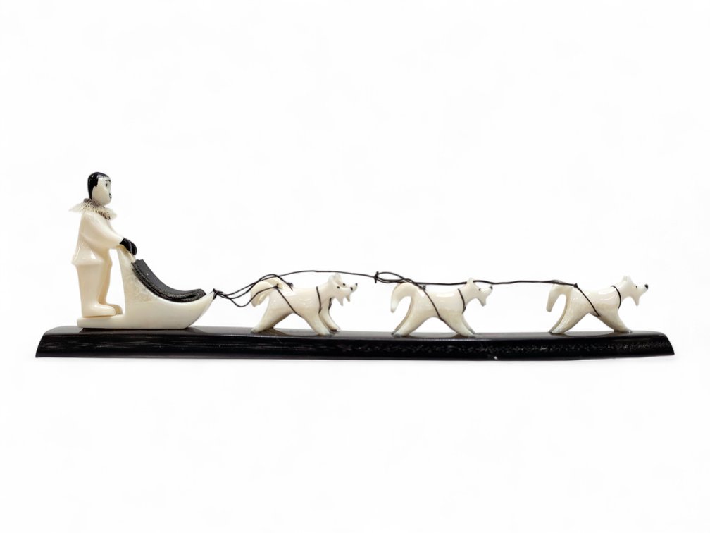Walrus Ivory Sled Dog Team on Baleen Base