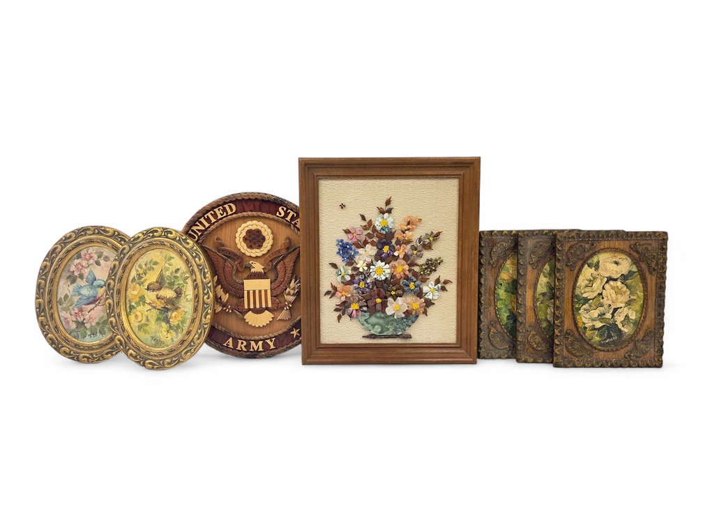 Virginia C. Pewthers Floral Paintings, Bird Art, Gemstone-Style Bouquet & Army Plaque
