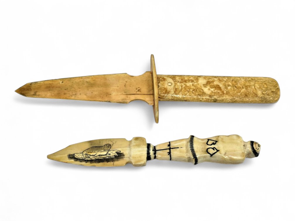 Two Carved Walrus Ivory Letter Openers