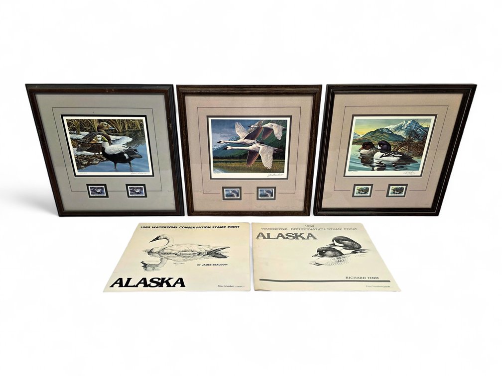1987–1989 Alaska Waterfowl Conservation Stamp Prints with Duck Stamps