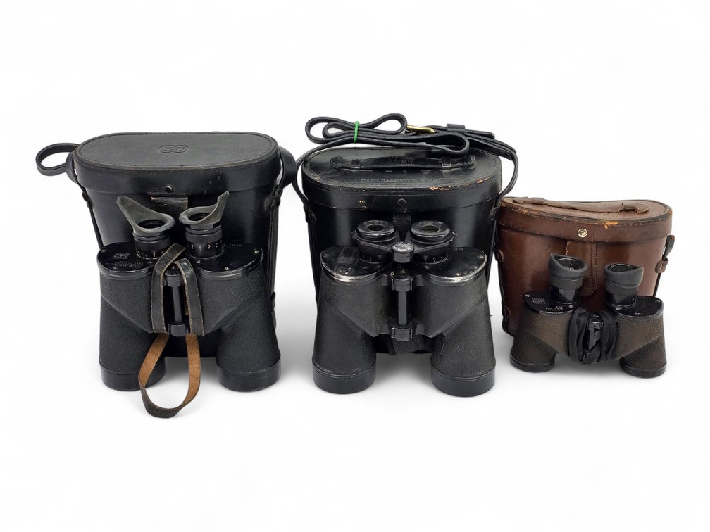 Three Pairs of Bausch & Lomb WWII-Era U.S. Military Binoculars with Cases