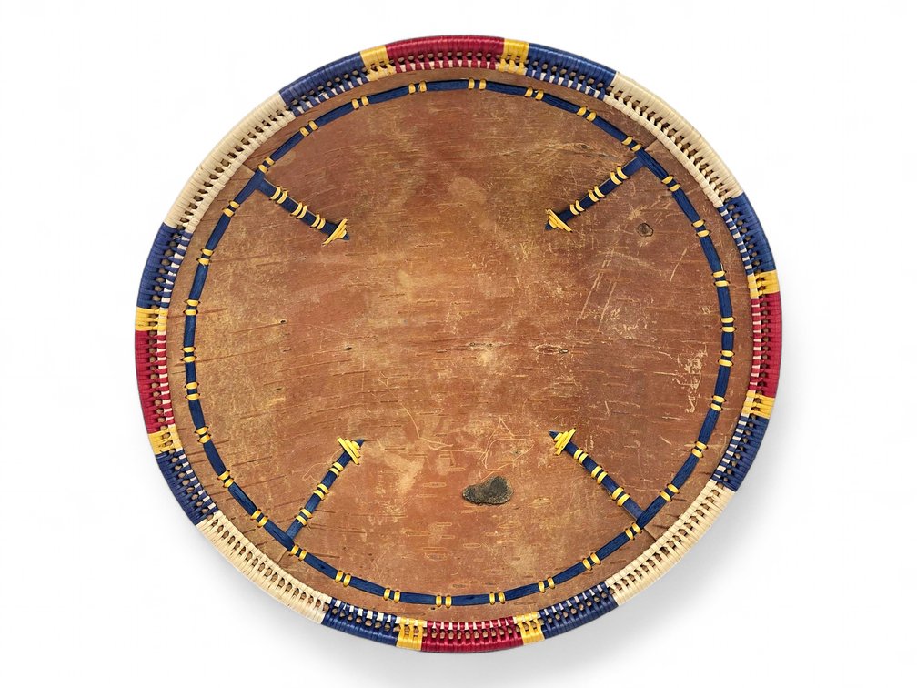 Edna Deacon Athabascan Birchbark Basket with Colorful Root-Wrapped Rim