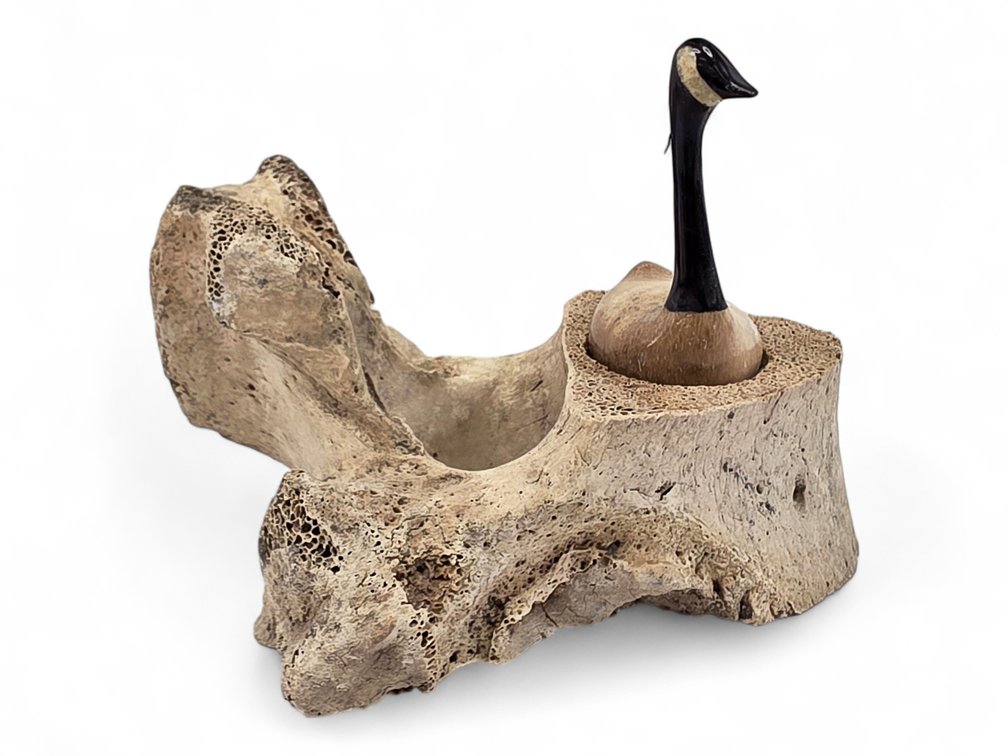 Aningayou Family Goose & Egg Sculpture with Whalebone Base