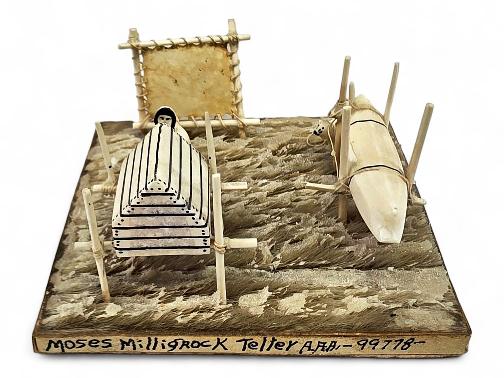 Moses Milligrock Walrus Ivory Hunting Camp Diorama, Teller, Alaska