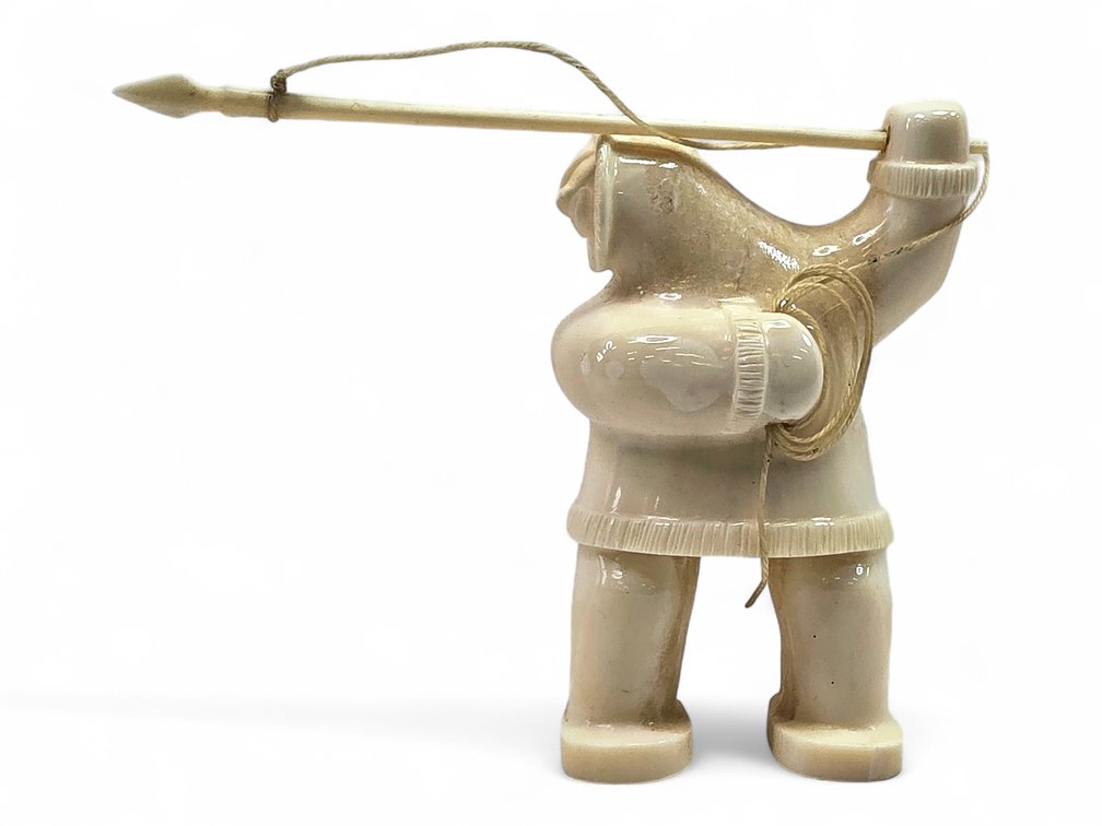 Justin Tiulana Walrus Ivory Harpoon Hunter Sculpture