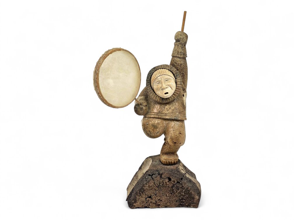 Kent R. Heindel Whalebone Hand Drummer Sculpture, 15.25 Inches Tall