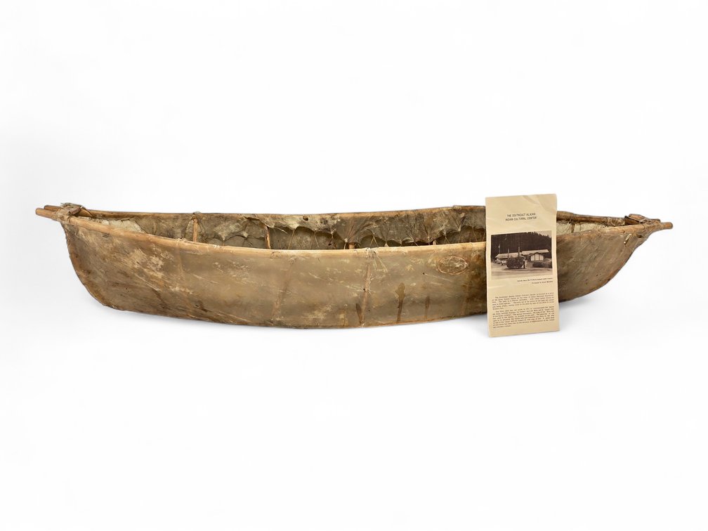 Monumental 40-Inch Umiak Skin Boat Model, Likely Mid-20th Century