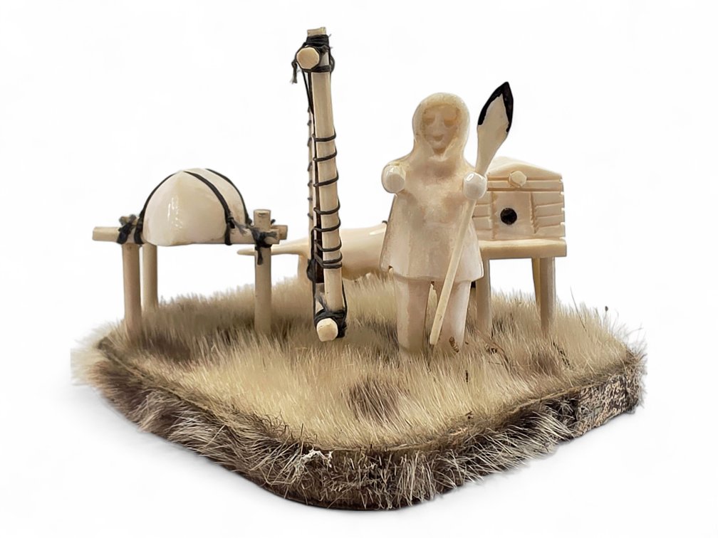 Dwight S. Milligrock Sr. Walrus Ivory Hunting-Camp Diorama with Sealskin Base