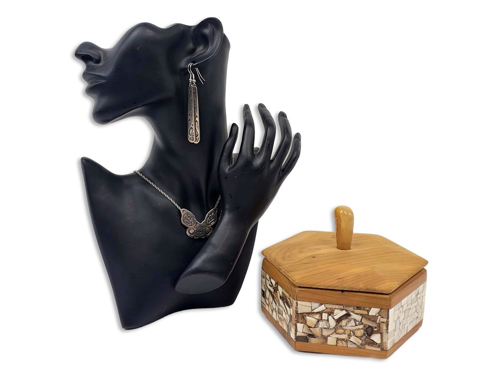 Northwest Coast Sterling Jewelry & Fossil Walrus and Mammoth Ivory Mosaic Box