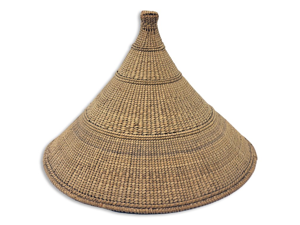 Rwandan Tutsi Woven Conical Basket Lid with Concentric Bands