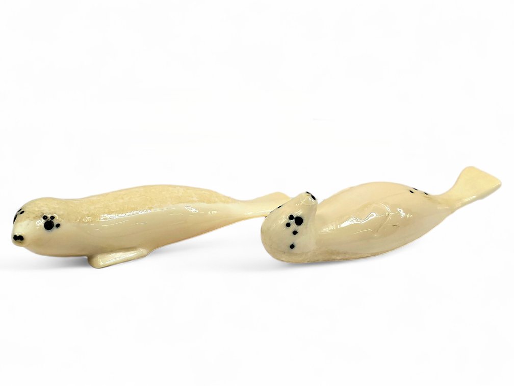 Michael B. Saclamana Pair of Baleen-Inlaid Walrus Ivory Seals
