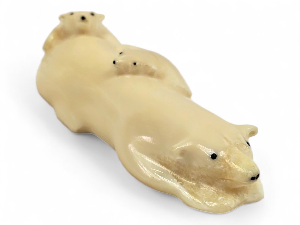 Isaac Koyuk Walrus Ivory Polar Bear Mother with Playful Cubs